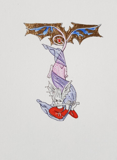 Zeichnungen mit dem Titel "Medieval dragon-mer…" von Ekaterina Andreeva, Original-Kunstwerk, Aquarell