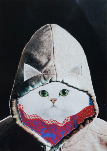 Collages intitolato "Cute cat" da Ekaterina Anikina, Opera d'arte originale, Collages