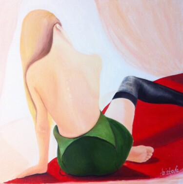 Картина под названием "La Chatte sur un to…" - Ekaterina Aristova, Подлинное произведение искусства, Масло