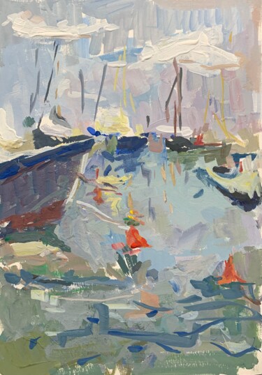 Painting titled "Boats" by Ekaterina Belukhina, Original Artwork, Gouache
