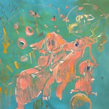 Painting titled "Pink elephants (dam…" by Ekaterina Belukhina, Original Artwork, Oil Mounted on Wood Stretcher frame