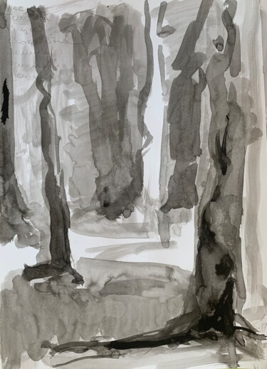 Malerei mit dem Titel "Vertical woods" von Ekaterina Belukhina, Original-Kunstwerk, Tinte