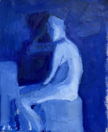 Painting titled "Sitting blue" by Ekaterina Belukhina, Original Artwork, Oil Mounted on Wood Stretcher frame