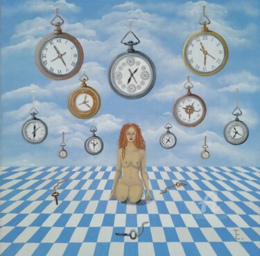 Картина под названием "Тик так" - Екатерина Бесполова, Подлинное произведение искусства, Акрил Установлен на Деревянная рама…