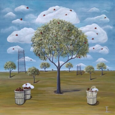 Peinture intitulée "Яблоки падают в небо" par Ekaterina Bespolova, Œuvre d'art originale, Acrylique Monté sur Châssis en bois