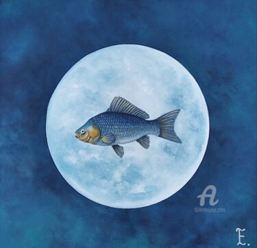 Pintura titulada "Лунная рыба" por Ekaterina Bespolova, Obra de arte original, Acrílico Montado en Otro panel rígido