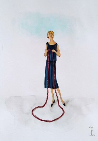 Peinture intitulée "Девушка с красными…" par Ekaterina Bespolova, Œuvre d'art originale, Acrylique