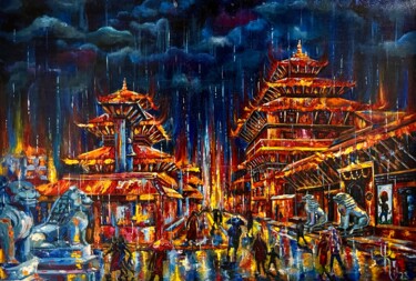 Malerei mit dem Titel "Rainy Durbar" von Ekaterina Chernenko, Original-Kunstwerk, Acryl