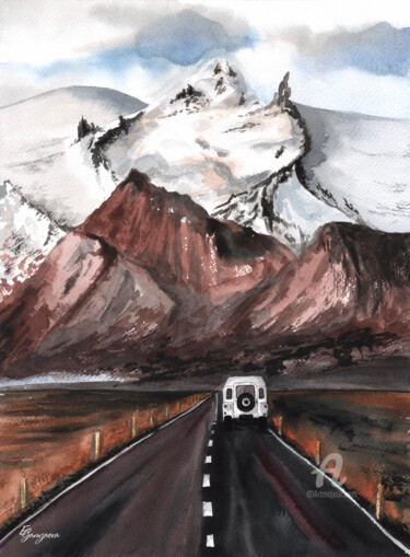 Картина под названием "Iceland" - Екатерина Гамзаева, Подлинное произведение искусства, Акварель