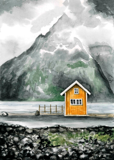 Картина под названием "House in Sakrisoya" - Екатерина Гамзаева, Подлинное произведение искусства, Акварель