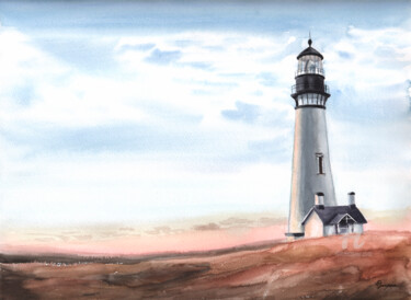 Painting titled "Lighthouse" by Ekaterina Gamzaeva, Original Artwork, Watercolor
