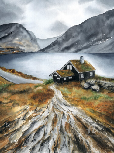 Pintura titulada "Faroe Islands" por Ekaterina Gamzaeva, Obra de arte original, Acuarela