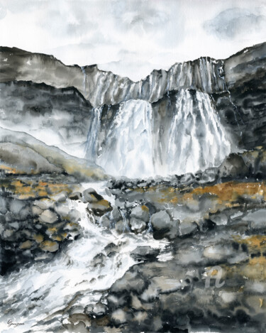 Schilderij getiteld "Fossa Waterfall/WAT…" door Ekaterina Gamzaeva, Origineel Kunstwerk, Aquarel