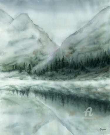 Painting titled "Through the fog" by Ekaterina Gamzaeva, Original Artwork, Watercolor