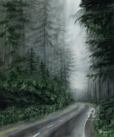 Pintura intitulada "Dark forest" por Ekaterina Gamzaeva, Obras de arte originais, Aquarela
