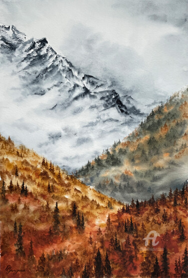 Schilderij getiteld "Autumn_vibes_2" door Ekaterina Gamzaeva, Origineel Kunstwerk, Aquarel