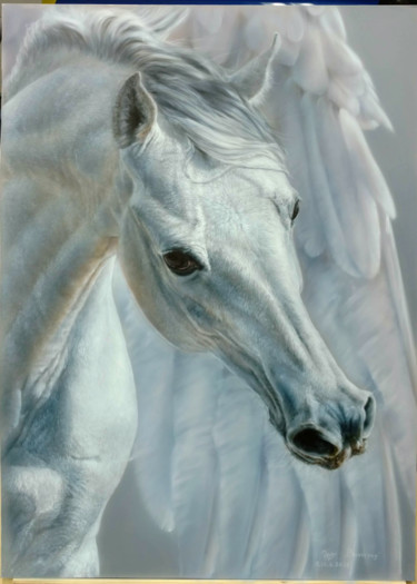 Painting titled "pegasus" by Ekaterina Gerasimova, Original Artwork, Airbrush Mounted on Metal