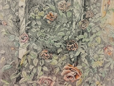 Pintura titulada "Розы в арке" por Ekaterina Gladkova, Obra de arte original, Pluma de gel