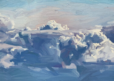 Painting titled "Clouds No.1" by Ekaterina Glazkova, Original Artwork, Oil Mounted on Wood Stretcher frame