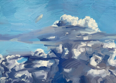 Malarstwo zatytułowany „Clouds No.2” autorstwa Ekaterina Glazkova, Oryginalna praca, Olej Zamontowany na Drewniana rama noszy