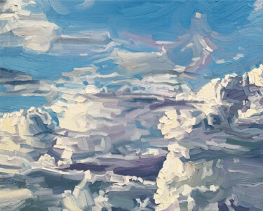 Painting titled "Clouds No.4" by Ekaterina Glazkova, Original Artwork, Oil Mounted on Wood Stretcher frame