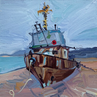 Картина под названием "Abandoned boat" - Ekaterina Glazkova, Подлинное произведение искусства, Масло