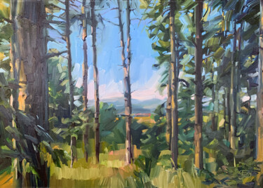 Malerei mit dem Titel "The watching forest" von Ekaterina Glazkova, Original-Kunstwerk, Öl Auf Keilrahmen aus Holz montiert