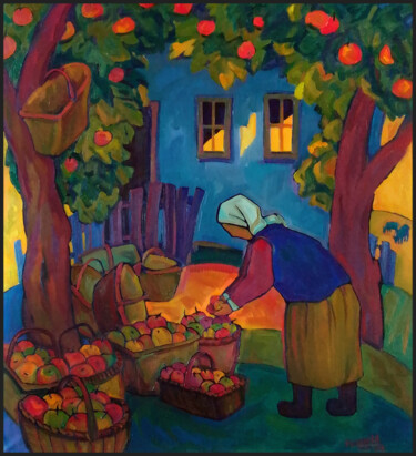 Painting titled "Триптих Сельская жи…" by Ekaterina Ivanova, Original Artwork, Oil