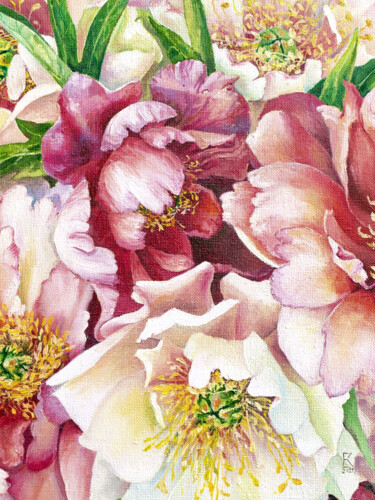 Painting titled "Peonies part two" by Ekaterina Kosyak, Original Artwork, Oil