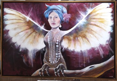 Schilderij getiteld "Гамаюн говорит" door Ekaterina Kuzmina, Origineel Kunstwerk, Tempera Gemonteerd op Frame voor houten br…