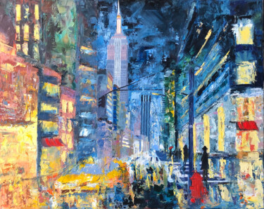 Schilderij getiteld "Big apple. Rain" door Ekaterina Kvitchenko, Origineel Kunstwerk, Olie