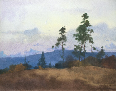 Painting titled "Evening Troodos view" by Ekaterina Lagutina, Original Artwork, Watercolor