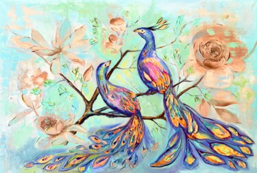 Картина под названием "In paradise worlds/…" - Ekaterina Larina, Подлинное произведение искусства, Масло Установлен на Дерев…