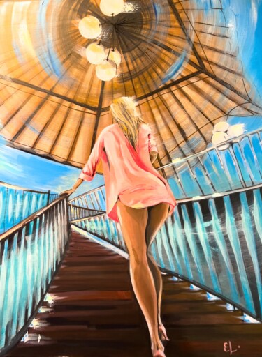 「On the beach」というタイトルの絵画 Ekaterina Larinaによって, オリジナルのアートワーク, アクリル ウッドストレッチャーフレームにマウント