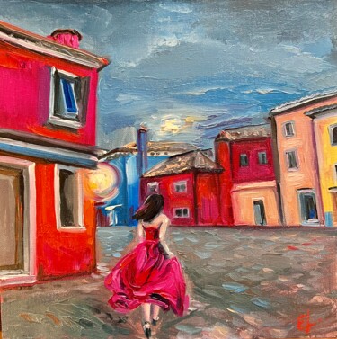 Painting titled "Late for a date" by Ekaterina Larina, Original Artwork, Oil Mounted on Cardboard