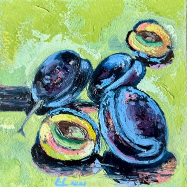 Картина под названием "Juicy plums" - Ekaterina Larina, Подлинное произведение искусства, Масло Установлен на картон
