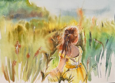 Malerei mit dem Titel "Последний день лета" von Ekaterina Larina, Original-Kunstwerk, Aquarell