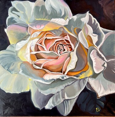 Pintura intitulada "White rose - oil pa…" por Ekaterina Larina, Obras de arte originais, Óleo Montado em Armação em madeira