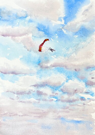 Painting titled "Skydiver" by Ekaterina Larina, Original Artwork, Watercolor