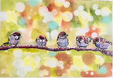 Malerei mit dem Titel "Sparrows / watercol…" von Ekaterina Larina, Original-Kunstwerk, Aquarell
