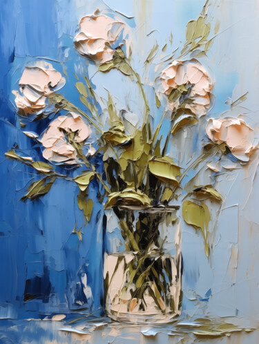 Цифровое искусство под названием "Roses in a glass" - Ekaterina Larina, Подлинное произведение искусства, Цифровая живопись