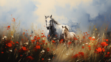 Arte digital titulada "Wild horses - canva…" por Ekaterina Larina, Obra de arte original, Pintura Digital