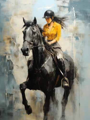 Digital Arts titled "Horsewoman - print…" by Ekaterina Larina, Original Artwork, Digital Painting