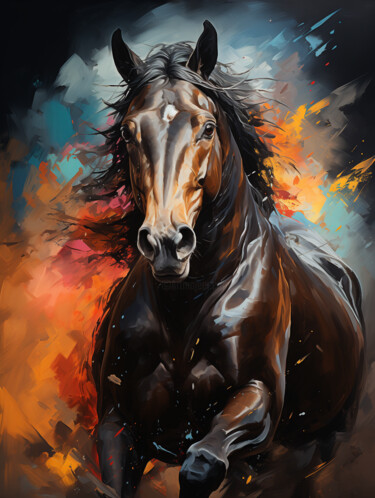 Arte digitale intitolato "Fire horse - print…" da Ekaterina Larina, Opera d'arte originale, Pittura digitale
