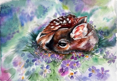 绘画 标题为“Baby deer - waterco…” 由Ekaterina Larina, 原创艺术品, 水彩