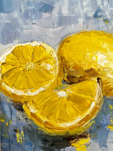 Картина под названием "Lemons - small oil…" - Ekaterina Larina, Подлинное произведение искусства, Масло Установлен на Деревя…