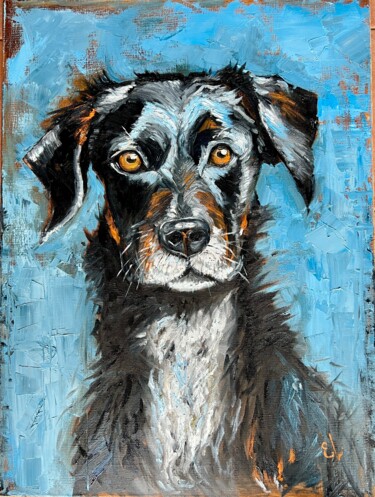 Painting titled "My best friend - oi…" by Ekaterina Larina, Original Artwork, Oil Mounted on Wood Stretcher frame