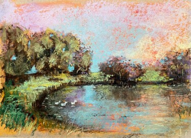 Malerei mit dem Titel "Summer evening - or…" von Ekaterina Larina, Original-Kunstwerk, Pastell