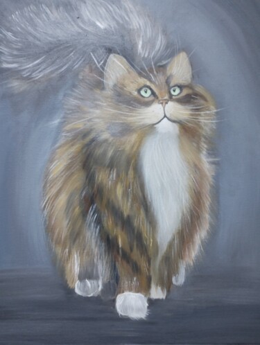 Картина под названием "Кошка" - Ekaterina Lushina, Подлинное произведение искусства, Масло Установлен на Деревянная рама для…