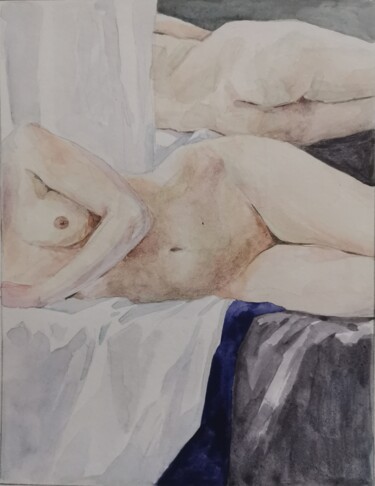 Drawing titled "Nude. Mirror" by Ekaterina Lysak, Original Artwork, Watercolor